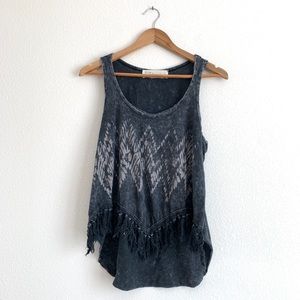 Vintage Havana Boho Acid Wash Fringe Tank